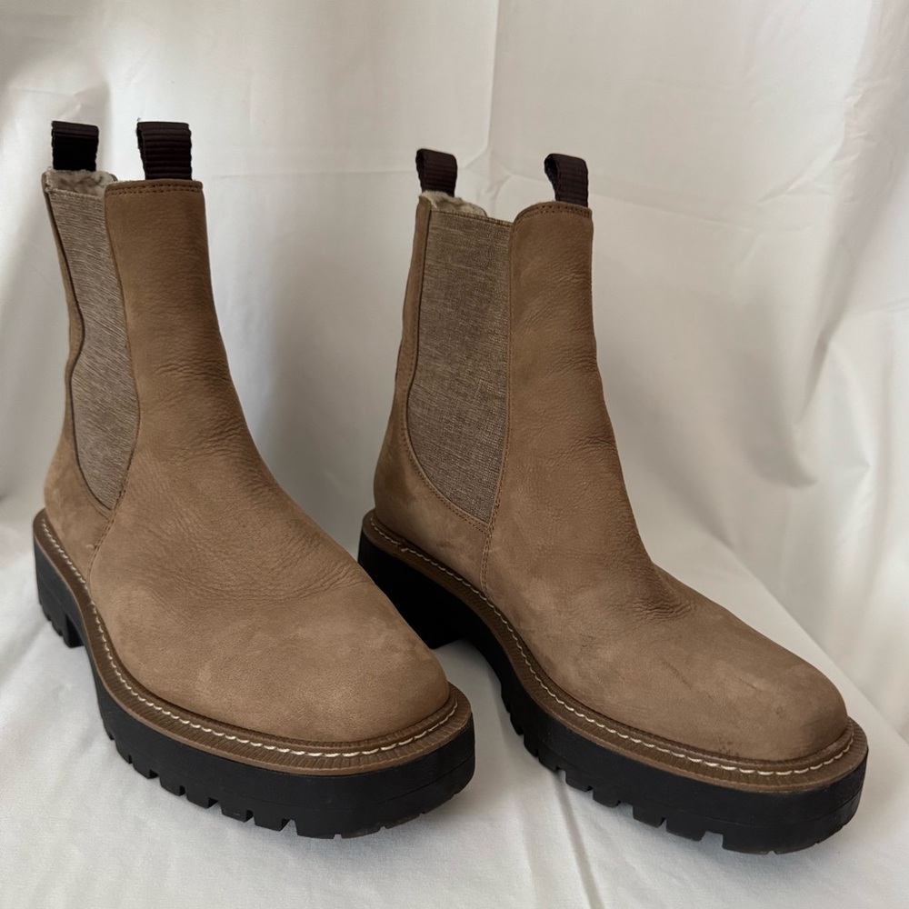 Tan Tobacco Shearling-Lined Ankle Chelsea Boots Sam Edelman Laguna size 9